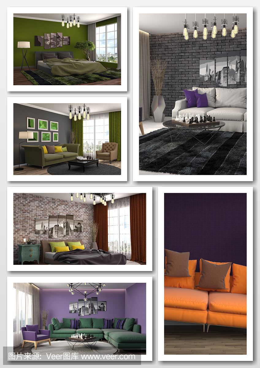 現(xiàn)代家居室內拼貼畫。三維演示